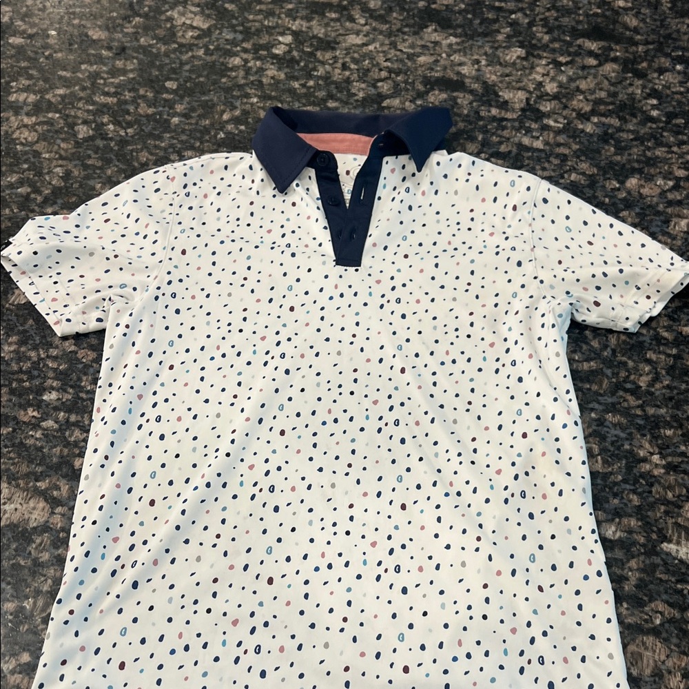 Navy and White Polka Dot Polo Shirt